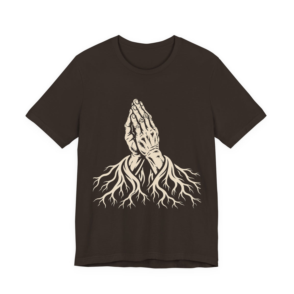 Rooted in Faith | Praying Hands & Tree Roots Graphic T-Shirt | LinoRock