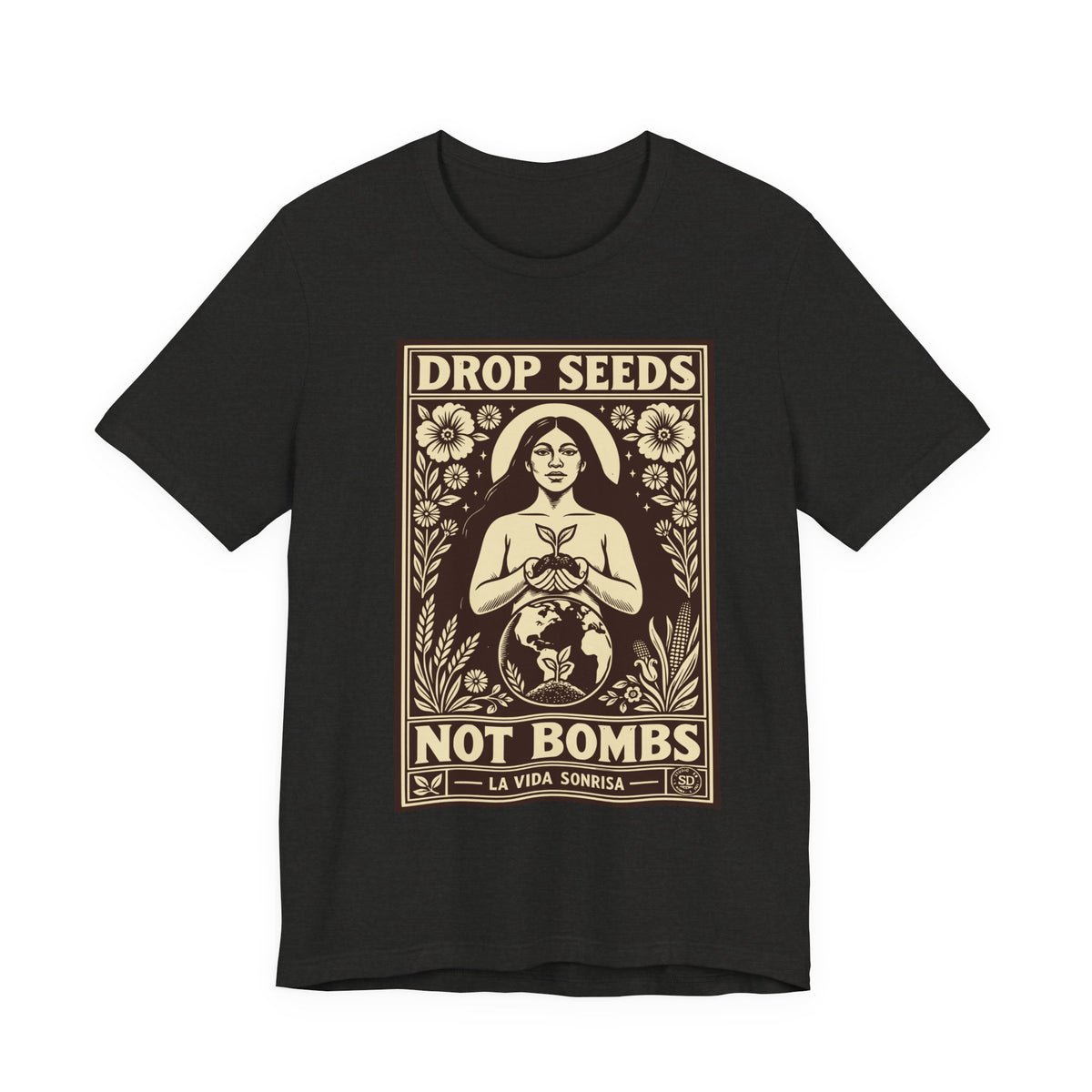 Drop Seeds Not Bombs | Peace & Gardening Linocut T-Shirt | LinoRock