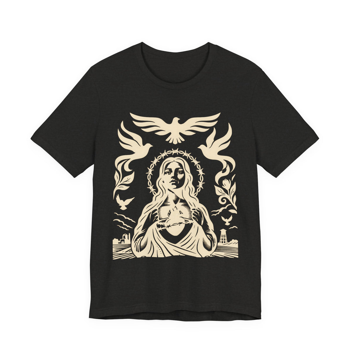 Doves of Peace | Vintage Folk Art T-Shirt | LinoRock Farmworker Pride T-Shirt