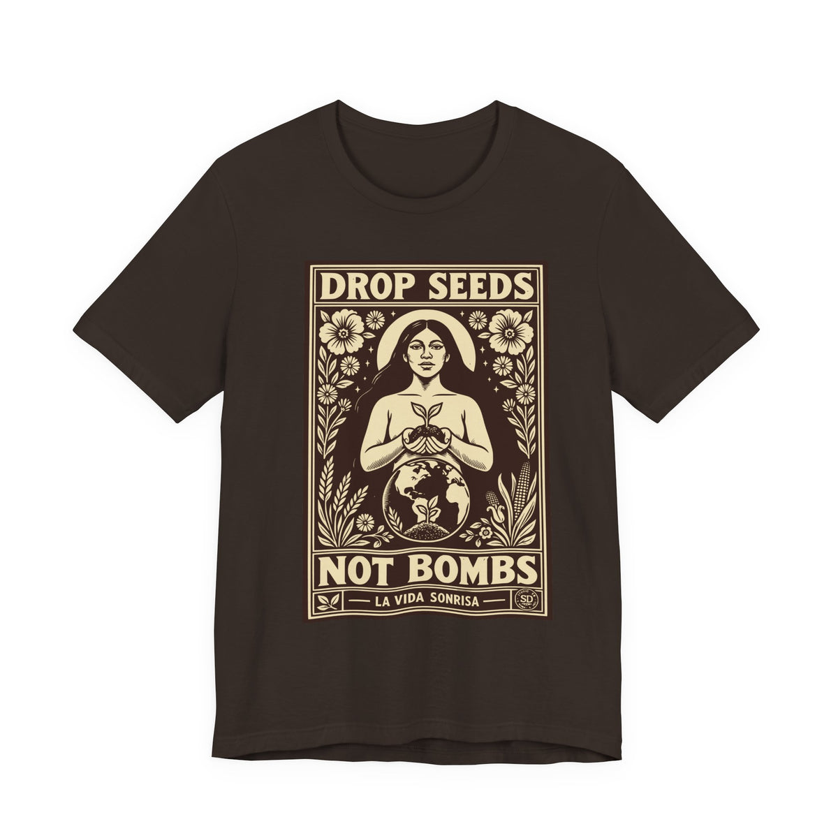 Drop Seeds Not Bombs | Peace & Gardening Linocut T-Shirt | LinoRock