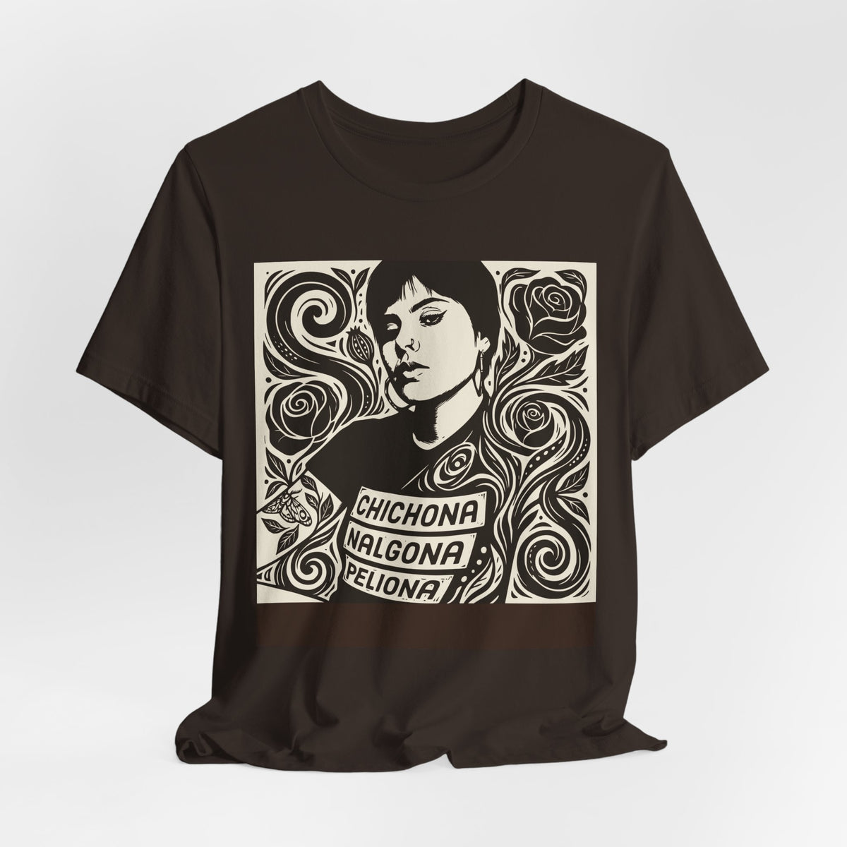 Nalgona, Chichona y Peliona | Funny Latina Linocut T-Shirt | LinoRock