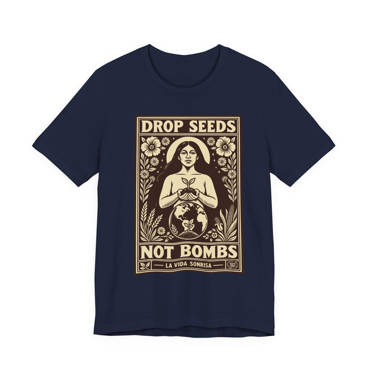 Drop Seeds Not Bombs | Peace & Gardening Linocut T-Shirt | LinoRock