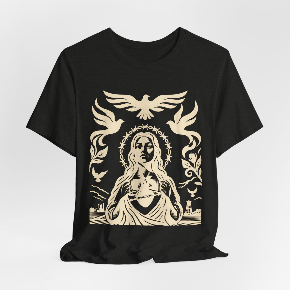 Doves of Peace | Vintage Folk Art T-Shirt | LinoRock Farmworker Pride T-Shirt
