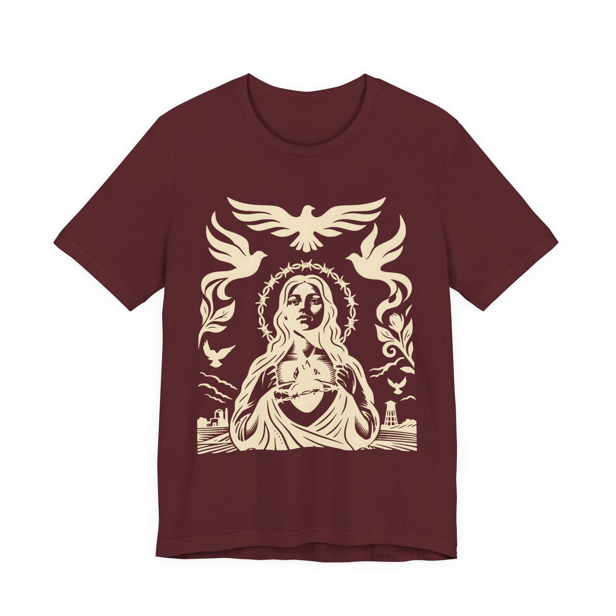 Doves of Peace | Vintage Folk Art T-Shirt | LinoRock Farmworker Pride T-Shirt