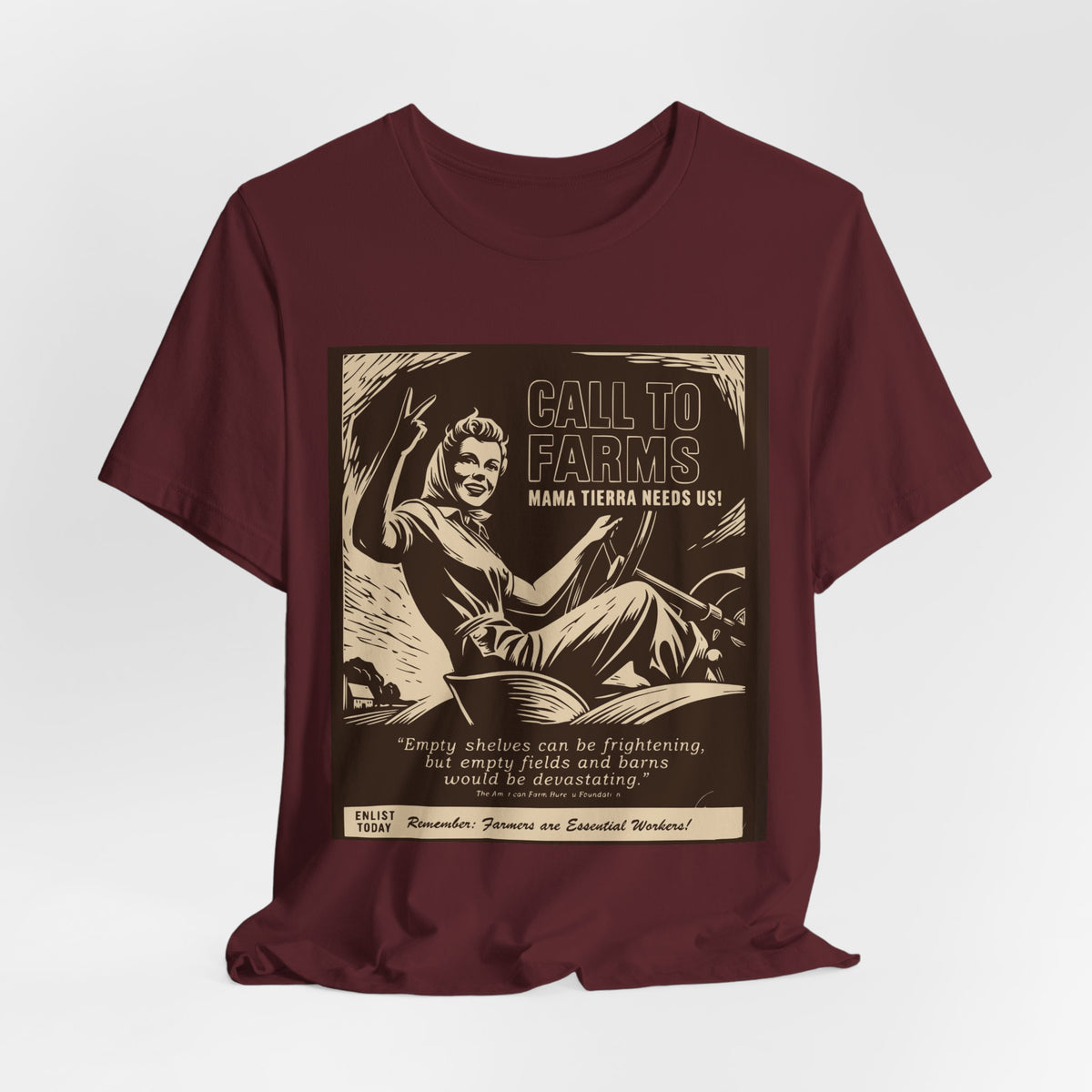Call to Farms | Farmworker Pride Linocut Graphic T-Shirt | LinoRock