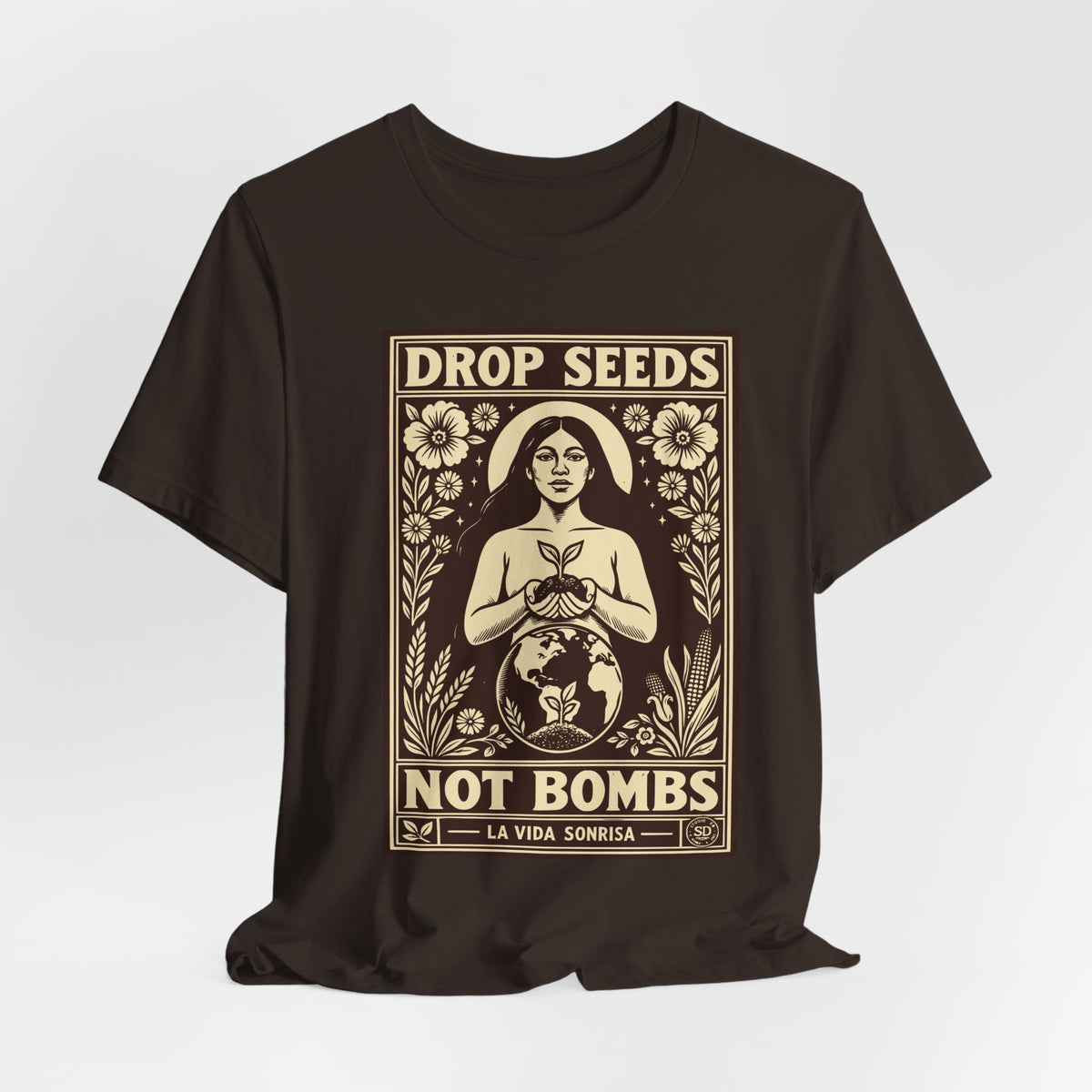Drop Seeds Not Bombs | Peace & Gardening Linocut T-Shirt | LinoRock