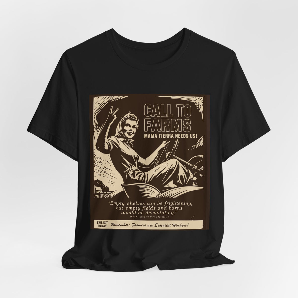 Call to Farms | Farmworker Pride Linocut Graphic T-Shirt | LinoRock