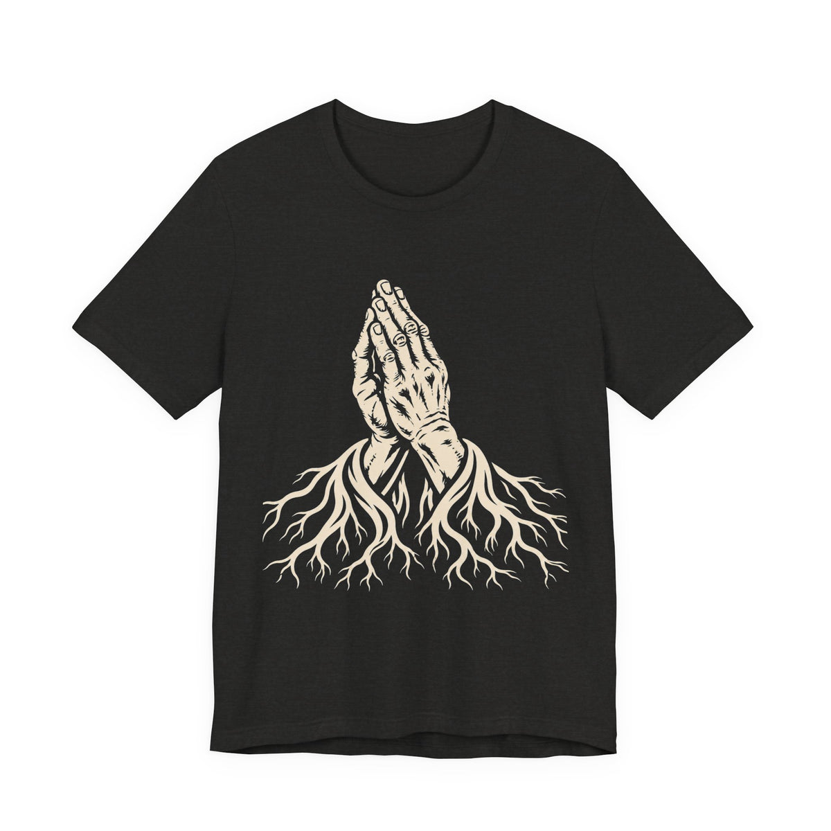 Rooted in Faith | Praying Hands & Tree Roots Graphic T-Shirt | LinoRock