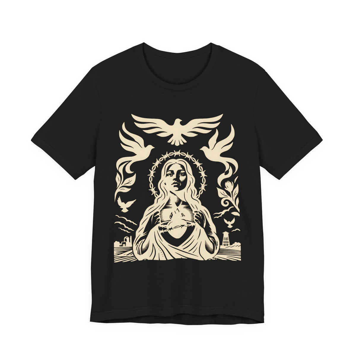 Doves of Peace | Vintage Folk Art T-Shirt | LinoRock Farmworker Pride T-Shirt