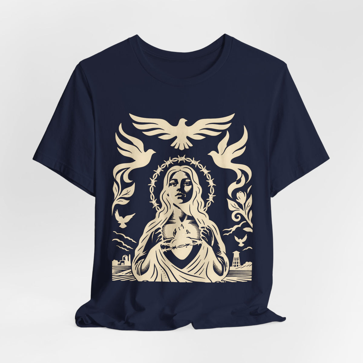 Doves of Peace | Vintage Folk Art T-Shirt | LinoRock Farmworker Pride T-Shirt