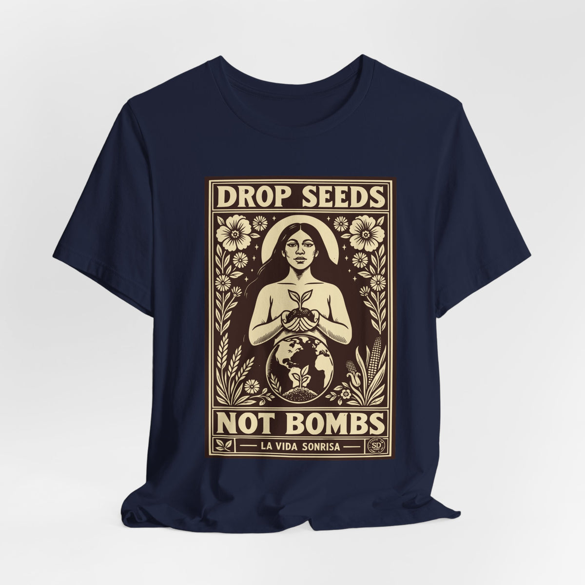Drop Seeds Not Bombs | Peace & Gardening Linocut T-Shirt | LinoRock