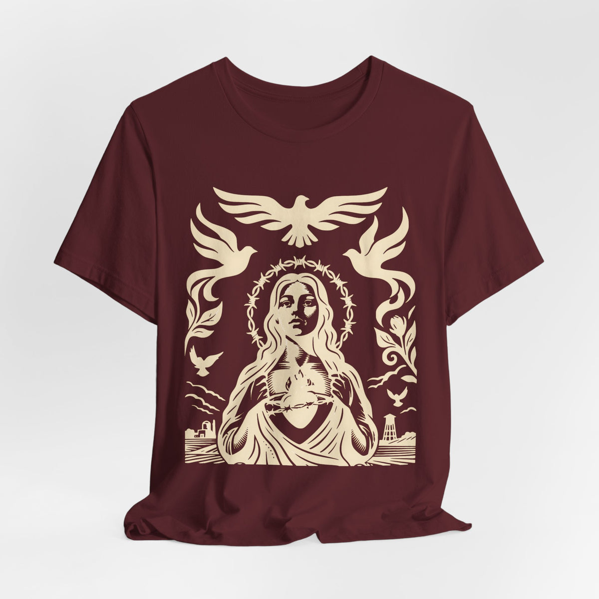 Doves of Peace | Vintage Folk Art T-Shirt | LinoRock Farmworker Pride T-Shirt