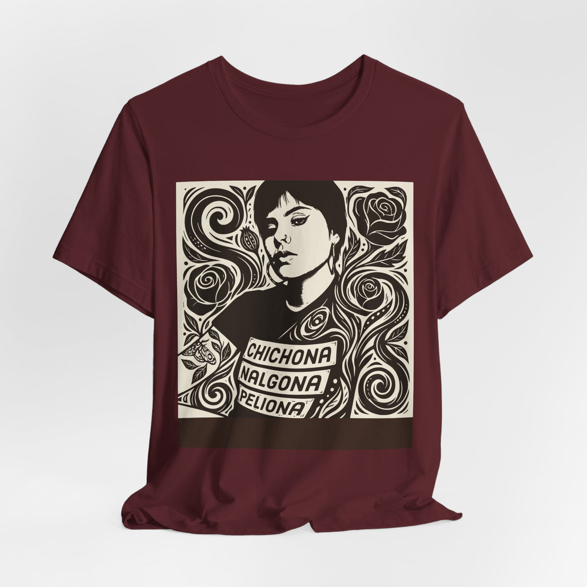 Nalgona, Chichona y Peliona | Funny Latina Linocut T-Shirt | LinoRock