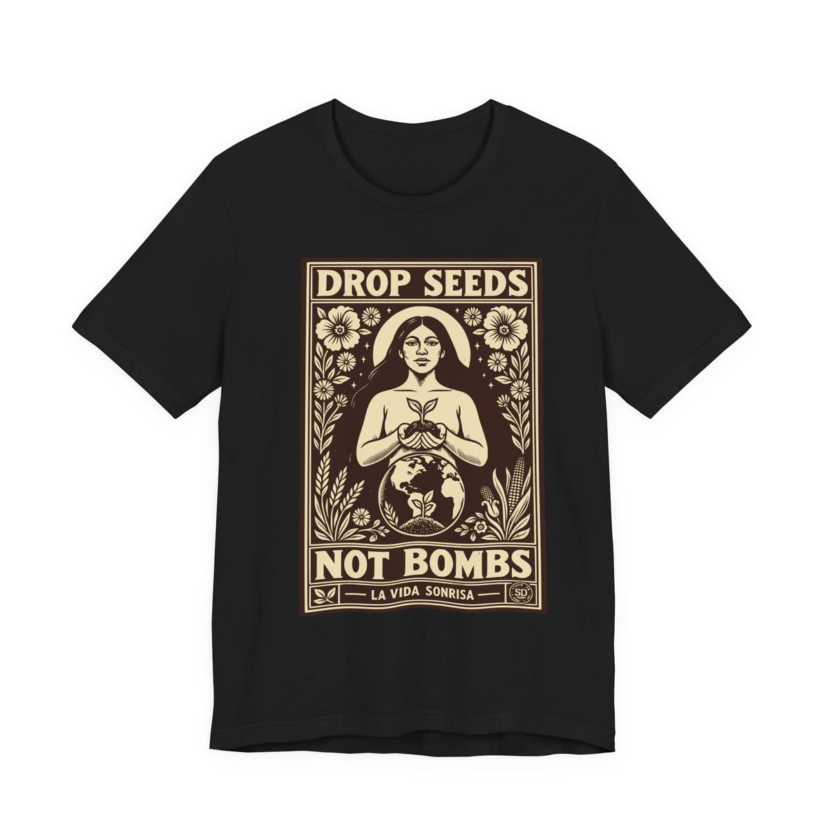 Drop Seeds Not Bombs | Peace & Gardening Linocut T-Shirt | LinoRock