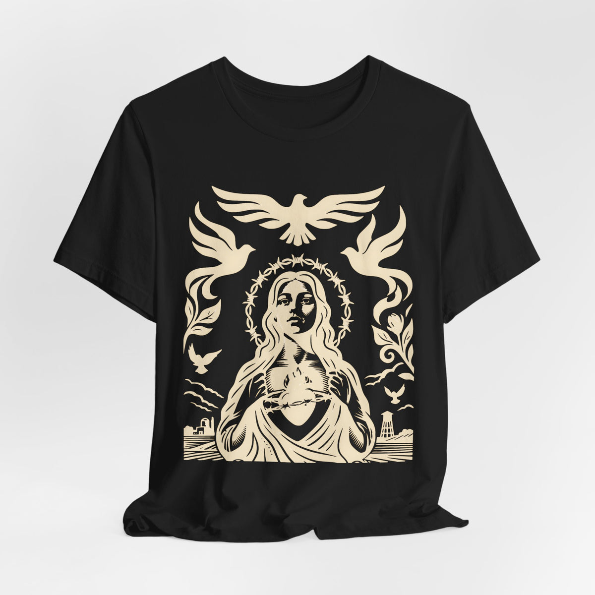 Doves of Peace | Vintage Folk Art T-Shirt | LinoRock Farmworker Pride T-Shirt